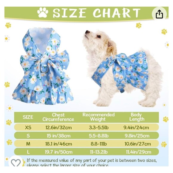 Flowered Dog Dress Harness, Size M - Picture 5 of 8